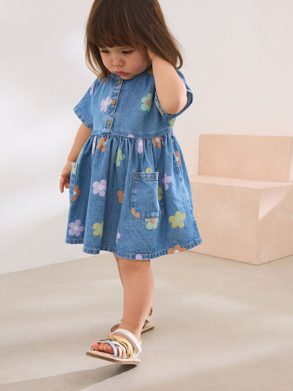 Denim Flower Relaxed Summer Dress (3mths-8yrs)