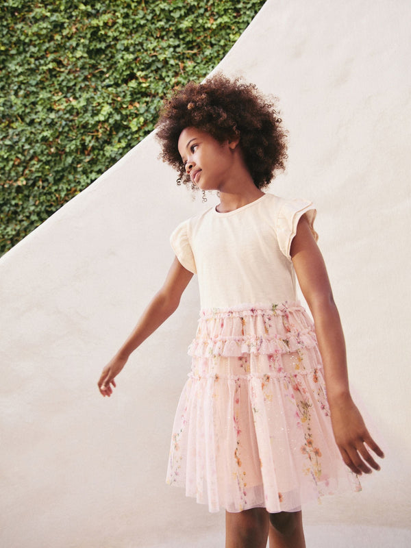 Pink Floral Tiered Mesh Skirt Dress (3-12yrs)