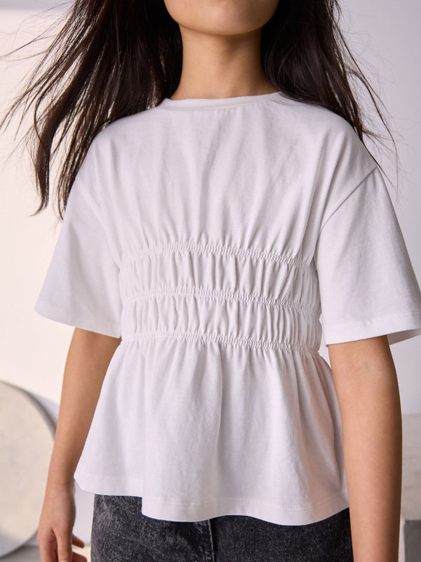 White Shirred Waist T-Shirt (3-16yrs)