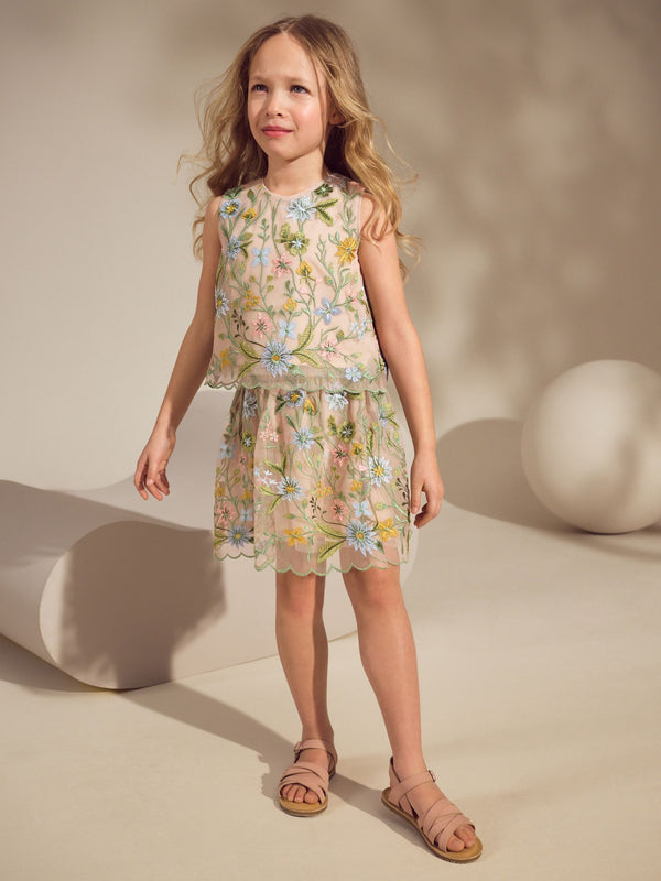 Multi Embroidered Occasion Top And Skirt Co-ord Set (3-16yrs)