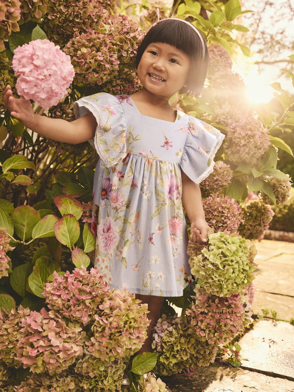 Blue Floral Angel Sleeve Summer Dress (3mths-8yrs)