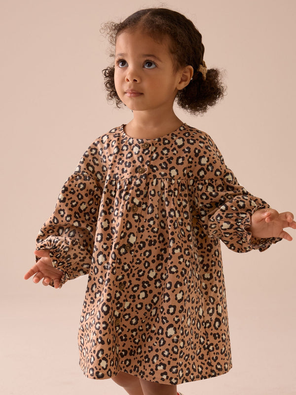 Animal 100% Cotton Long Sleeve Button Through Dress (3mths-8yrs)