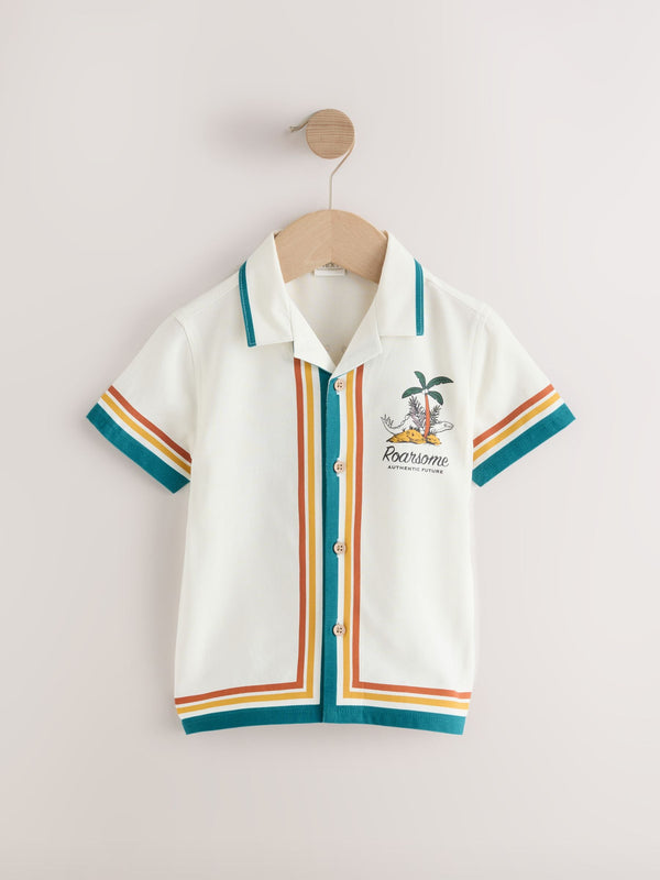 Ecru Dino Back Print Short Sleeve Shirt (3mths-7yrs)