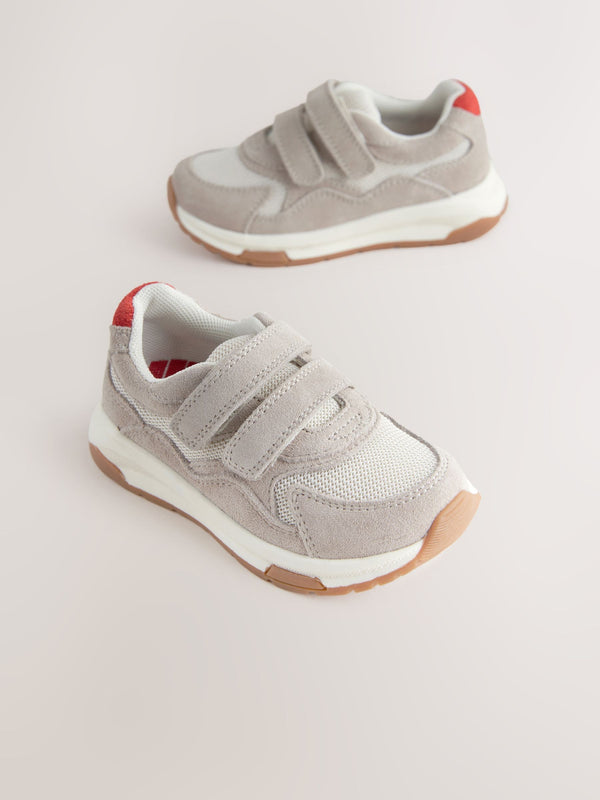 White/Neutral Suede Touch Fastening Trainers