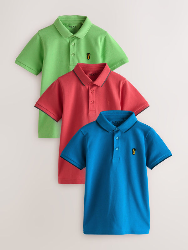 Red/Green/Blue Short Sleeve Polo Shirts 3 Pack (3-16yrs)