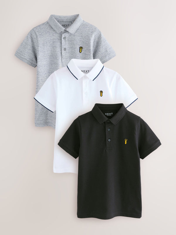 Black/White/Grey Short Sleeve Polo Shirts 3 Pack (3-16yrs)