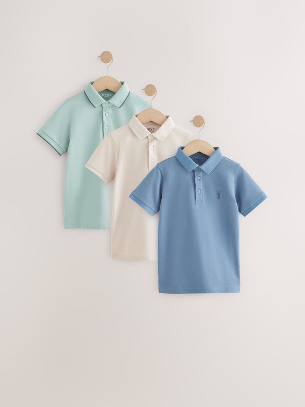 Mineral Green/Blue/Stone Short Sleeve Polo Shirts 3 Pack (3-16yrs)