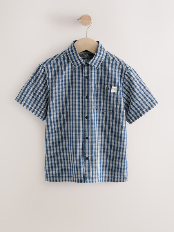 Blue Short Sleeve Boxy Check Shirt (3-16yrs)