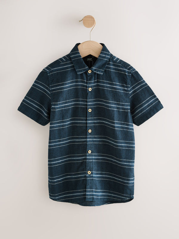 Indigo Blue Stripe Short Sleeve Linen Blend Stripe Shirt (3-16yrs)