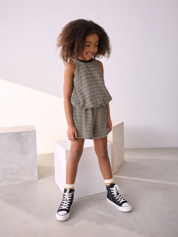 Black & White Puffball Crochet 100% Cotton Top and Shorts Set (3-16yrs)