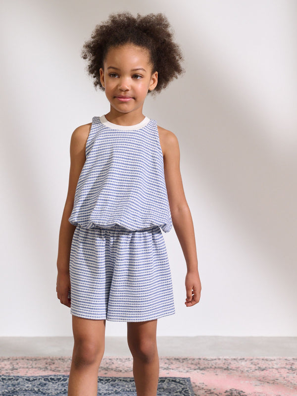 Blue Puffball Crochet 100% Cotton Top and Shorts Set (3-16yrs)
