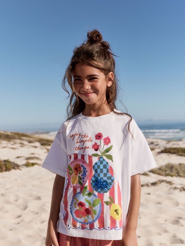 Cream Oversized Sequin Graphic Print T-Shirt (3-16yrs)