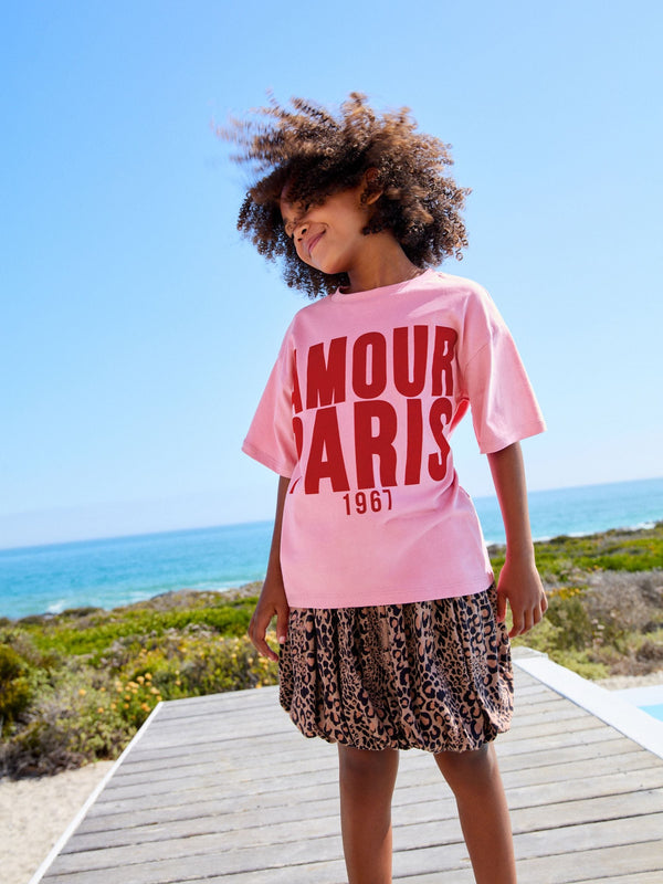 Animal/Pink Oversized T-Shirt and Bubble 100% Cotton Skirt Set (3-16yrs)