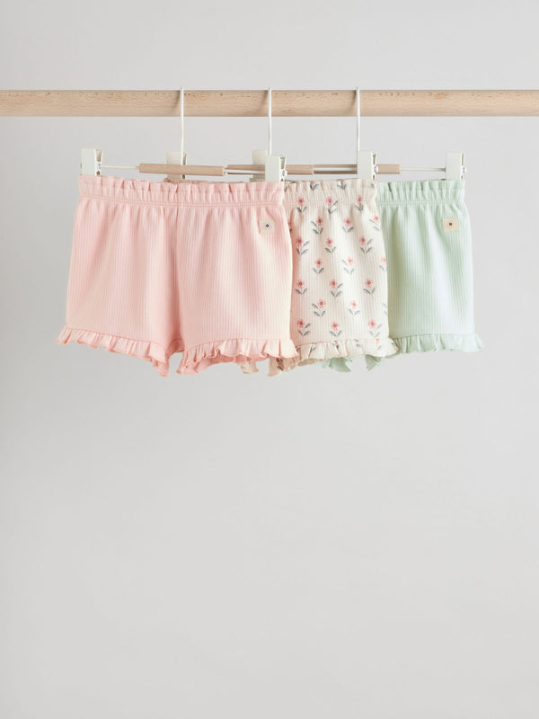 Pink/ Cream/ Green Baby Jersey 100% Cotton Shorts 3 Pack