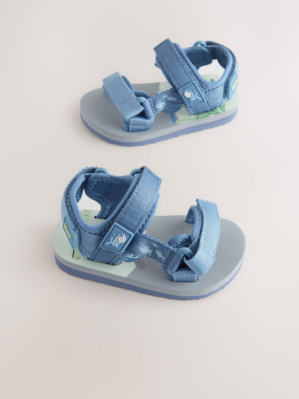 Blue Sea Print Standard Fit (F) Touch Fastening Adjustable Strap Tape Trekker Sandals(immediate)