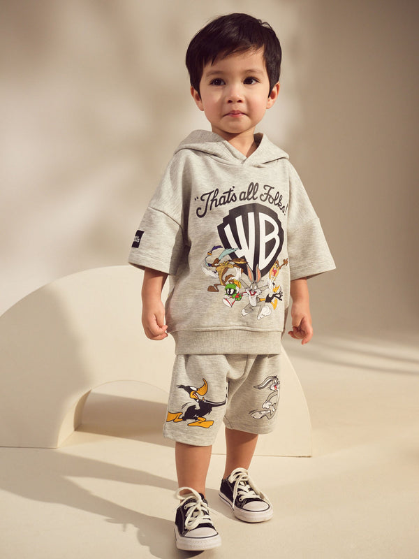 Grey Marl Looney Tunes Short Sleeve Hoodie & Shorts Set (3mths-8yrs)