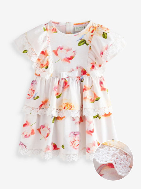 Baker by Ted Baker Floral Lace Trim Tier 100% Cotton Dress