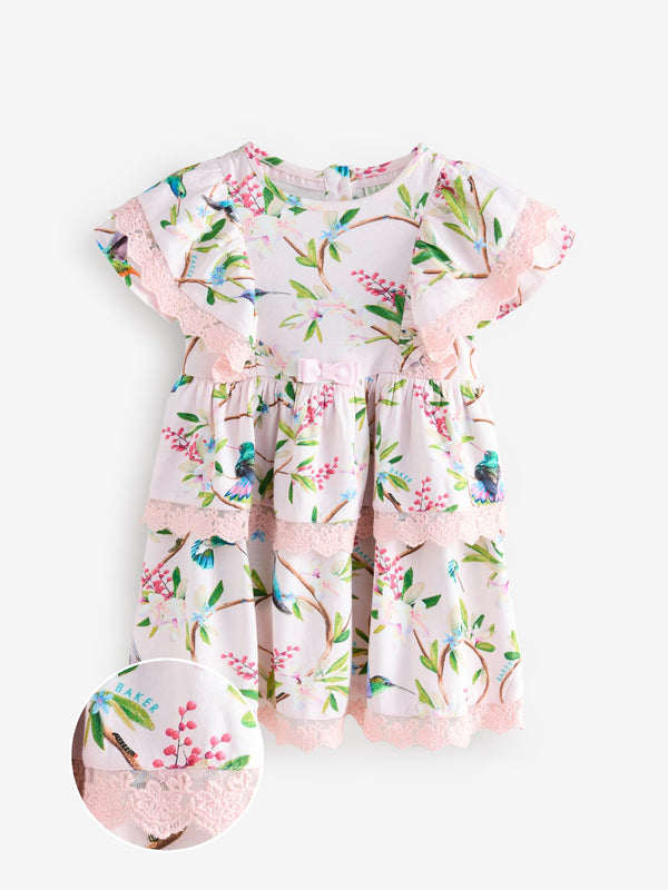 Baker by Ted Baker Floral Lace Trim Tier 100% Cotton Dress