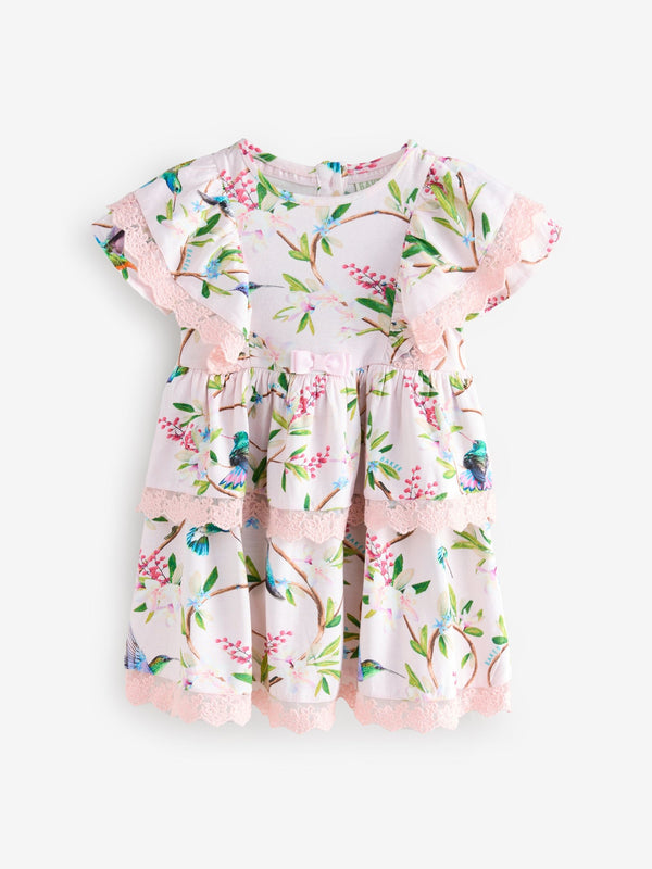 Baker by Ted Baker Floral Lace Trim Tier 100% Cotton Dress