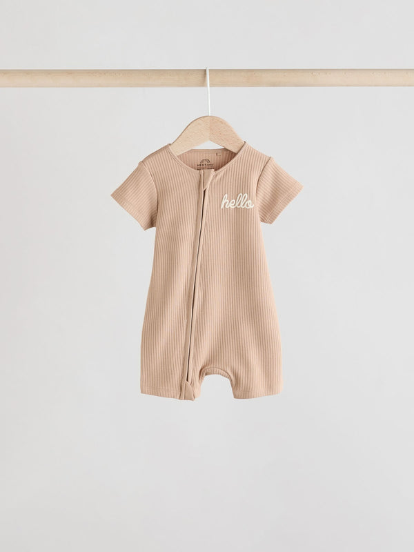 Tan Two Way Zip Baby 100% Cotton Romper immediate