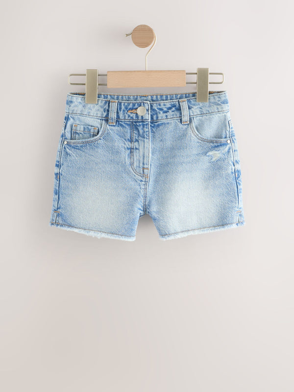 Mid Blue Regular Length Frayed Edge Denim Shorts (3-16yrs)