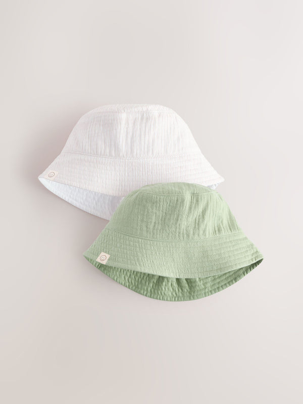 Sage Green And Stripe 100% Cotton Baby Bucket Hats 2 Pack (0mths-2yrs)