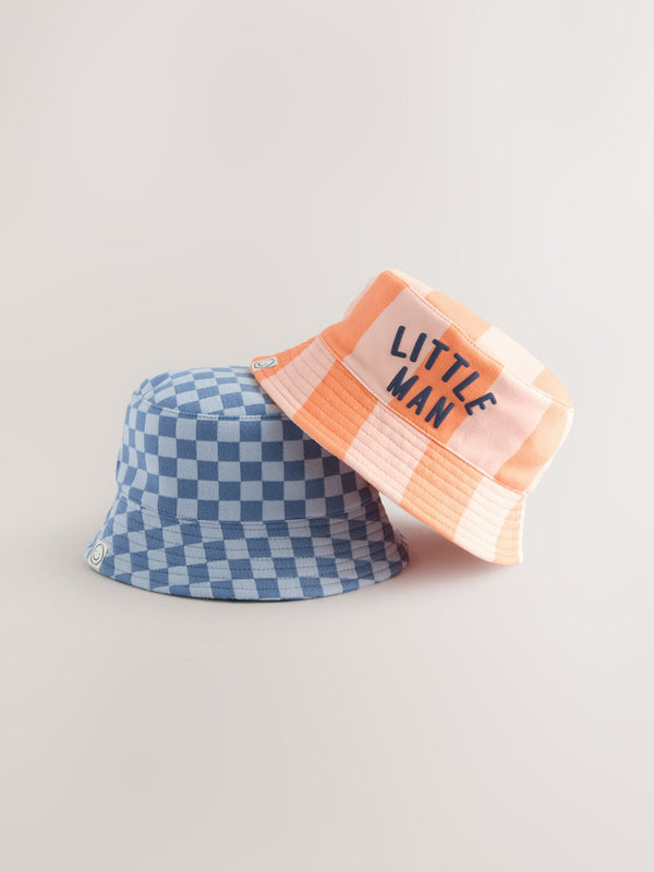 Orange Stripe / Blue Checkerboard Baby Bucket Hats 2 Pack (0mths-2yrs)