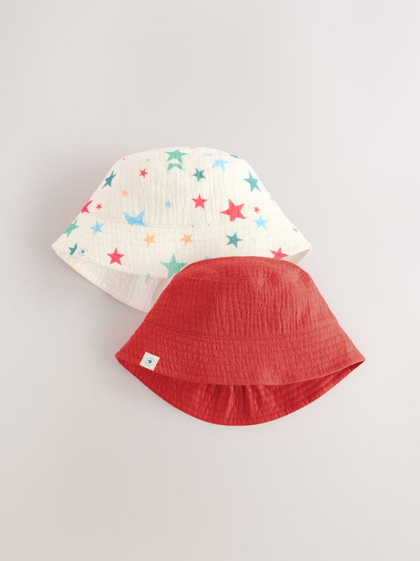 Red And Star Print Baby Bucket Hats 2 Pack (0mths-2yrs)