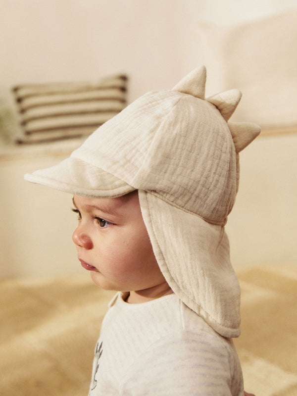Neutral Dinosaur 100% Cotton Baby Legionnaire Hat (0mths-2yrs)