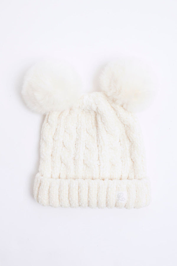 River Island Cream Baby Chenille Pom 100% Cotton Beanie