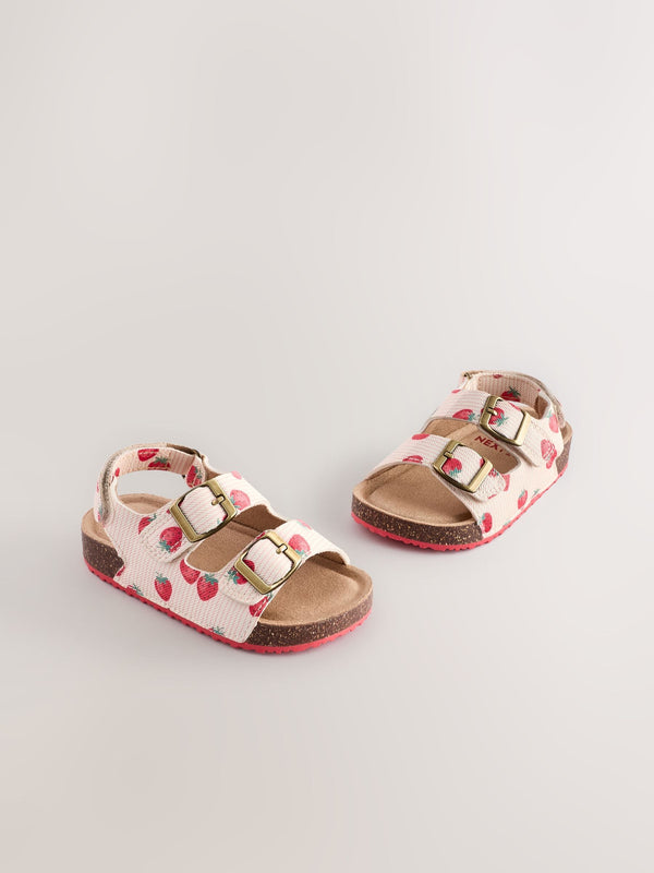 Cream Strawberry Wide Fit (G) Corkbed Double Two Strap Sandals