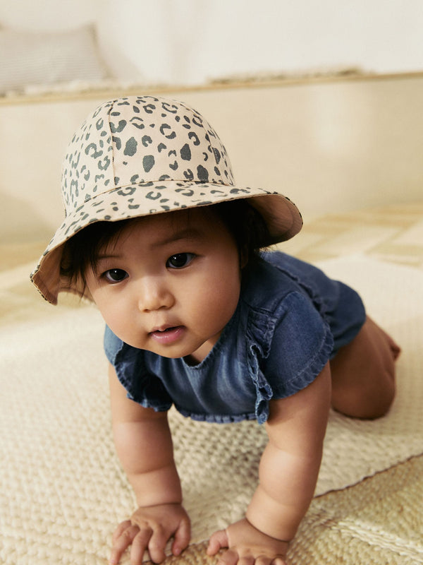 Neutral Leopard Print 100% Cotton Baby Bucket Hat (0mths-2yrs)