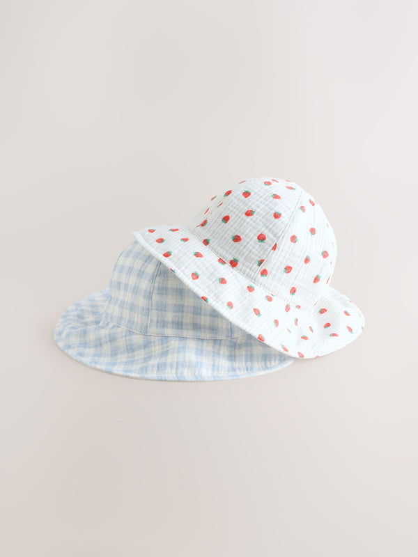 Blue Strawberry & Gingham Summer Hat 2 Pack (0mths-2yrs)