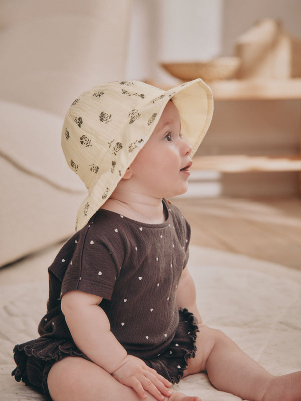 Neutral Floral Baby 100% Cotton Woven Bucket Hat (0mths-2yrs)