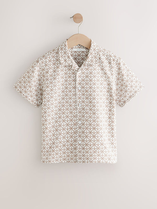 Tan/Ecru Short Sleeves Revere Collar Shirt (3-16yrs)