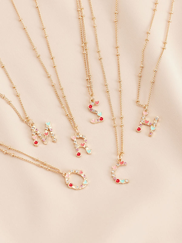 Gold Tone Initial Heart Necklace
