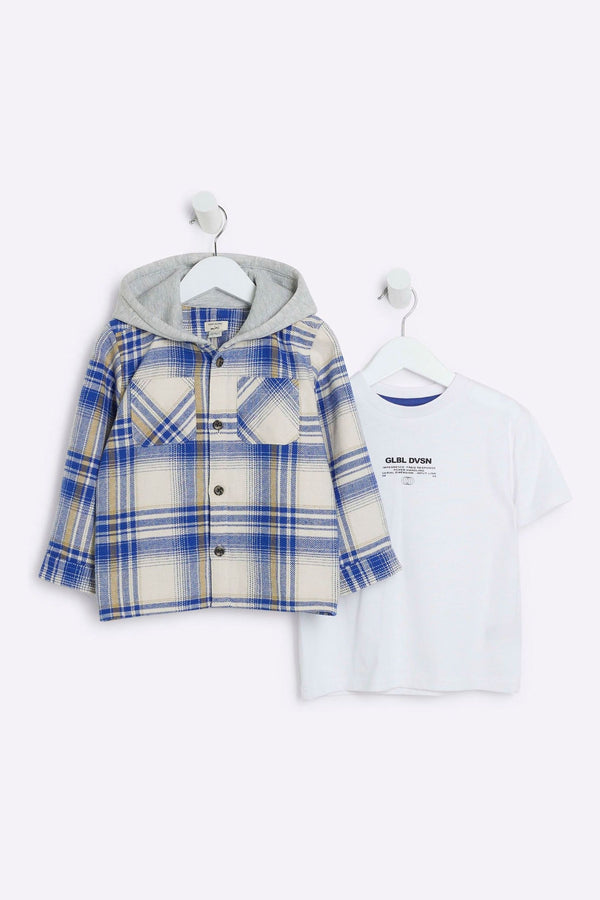 River Island Boys 100% Cotton Check Hooded Shacket Set