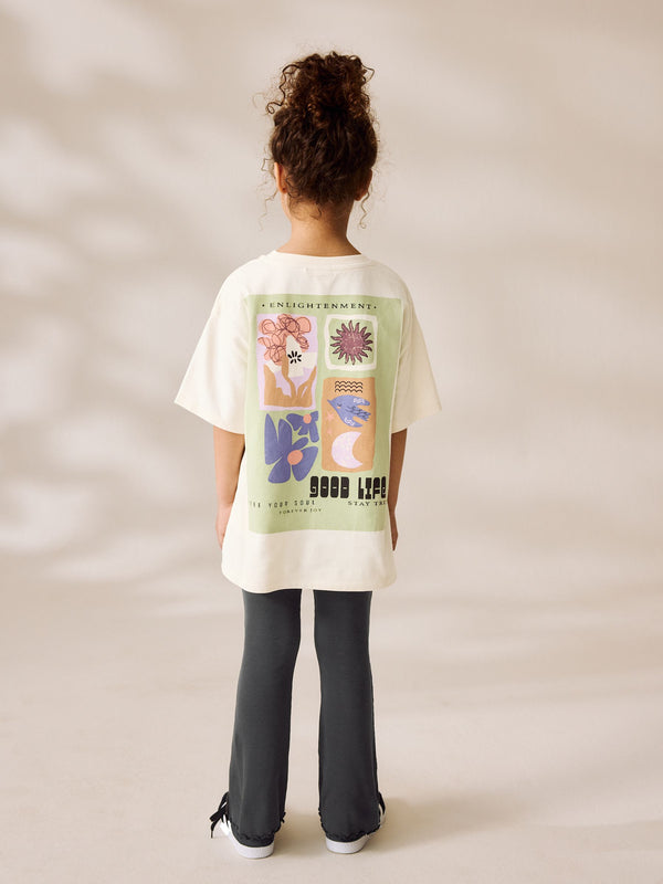 White Graphic T-Shirt and Ribbed Flare 100% Cotton Set (3-16yrs)