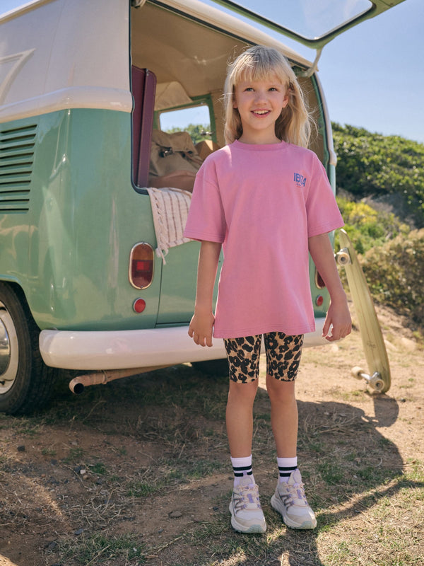 Multi Animal And Pink Slogan 100% Cotton T-Shirt And Cycling Shorts Set (3-16yrs)