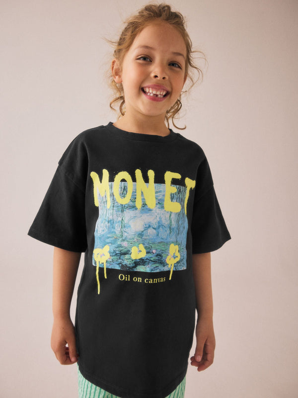 Black Oversized 100% Cotton Monet Artist License T-Shirt (3-16yrs)