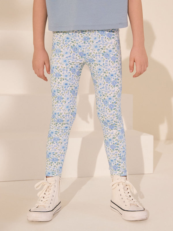 Blue/White Floral Printed Leggings (3-16yrs)