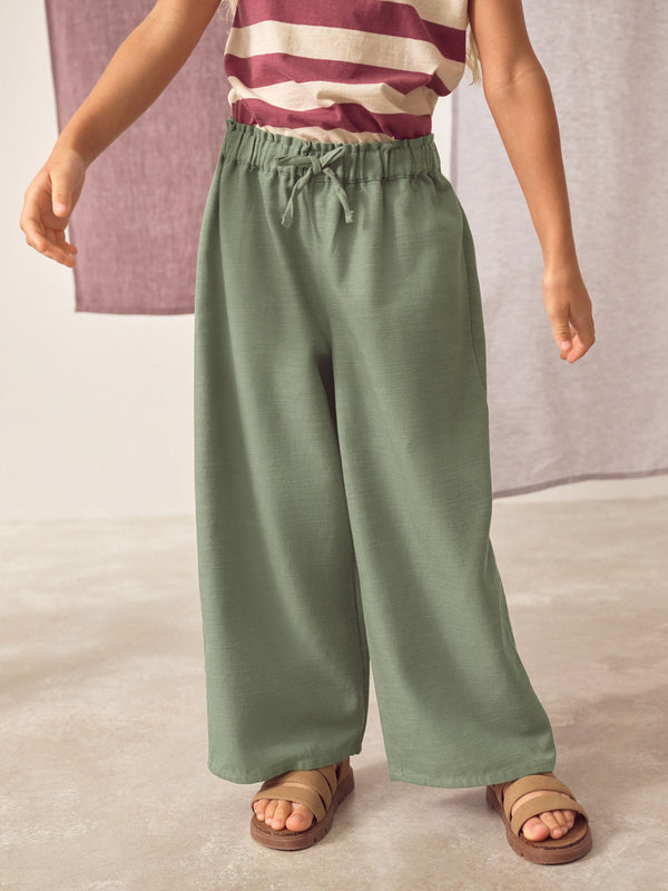 Khaki Green Wide Leg Trousers (3-16yrs)