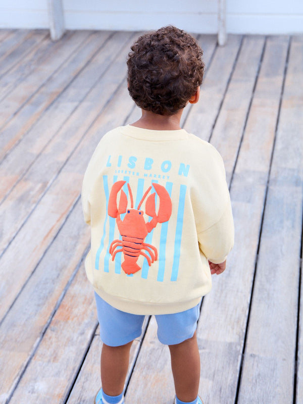 Yellow/Blue Lobster Print 100% Cotton Crew Sweatshirt & Shorts Set (3mths-7yrs)