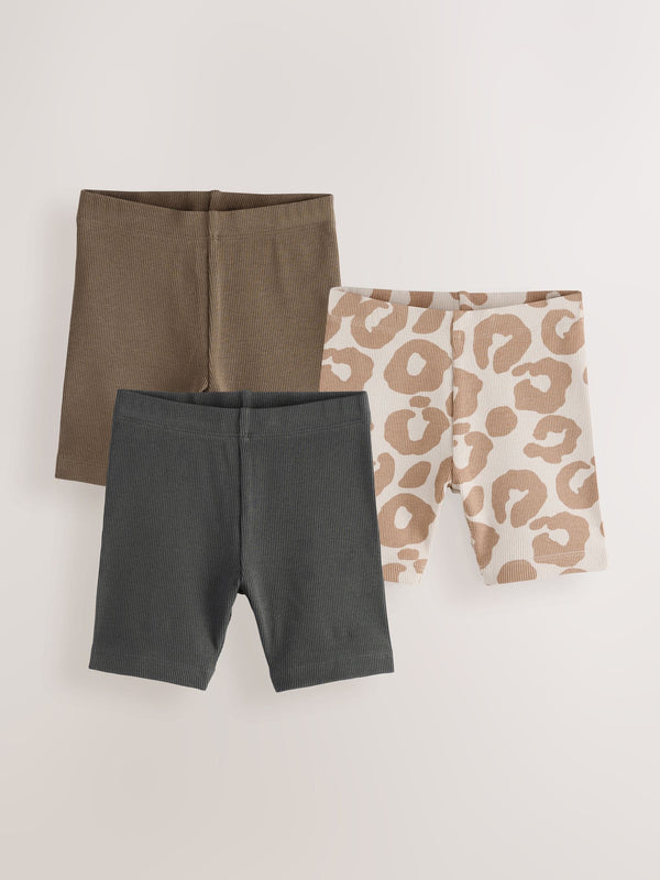 Charcoal Grey/ Tan Brown/ Animal Print Cycling Shorts 3 Pack (3mths-7yrs)