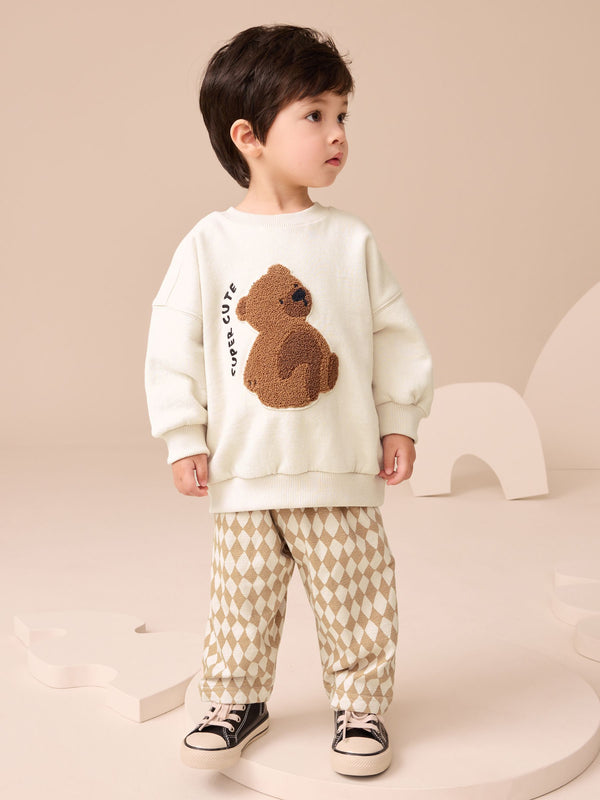 Tan Brown/White Bear Single Sweatshirt And Stripe Joggers Set (3mths-7yrs)