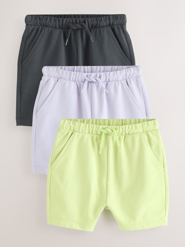 Charcoal Grey/ Lilac/ Lime Green Jersey 100% Cotton Shorts 3 Pack (3mths-7yrs)