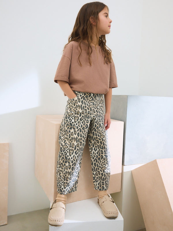 Leopard Print 100% Cotton Barrel Jeans (3-16yrs)