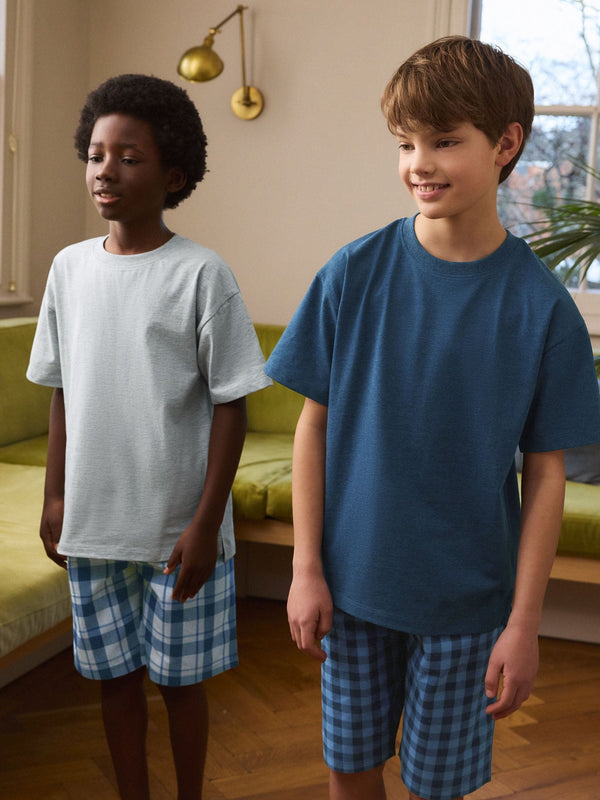 Navy Blue/ Grey 2 Pack Woven Check Oversized Pyjamas (3-16yrs)