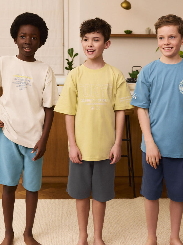 Black/ Grey/ Yellow Short Pyjamas 3 Pack (3-16yrs)