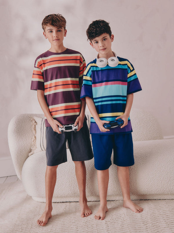 Multi Bright Stripe Short Pyjamas 2 Pack (3-16yrs)